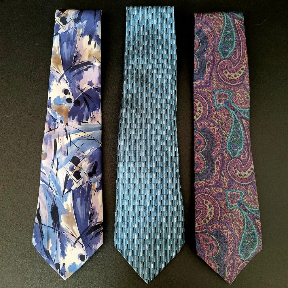 LOT OF 7~MENS TIES~PACO RABANNE PARIS~JONES NEW YORK~DAMON~BLACK BLUE PURPLE - Picture 7 of 15
